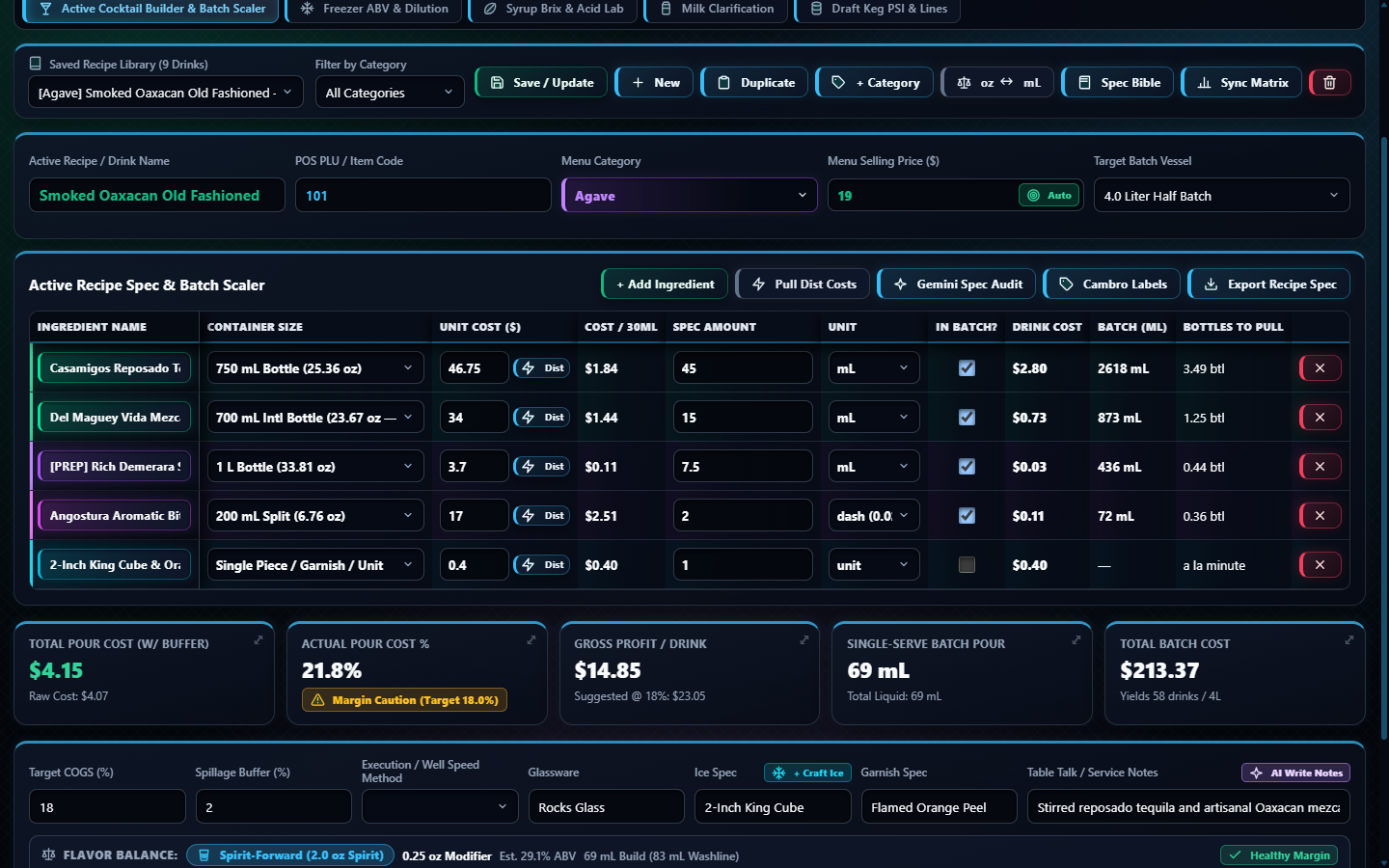 Live Recipe Laboratory & Automated Batch Scaling Screenshot