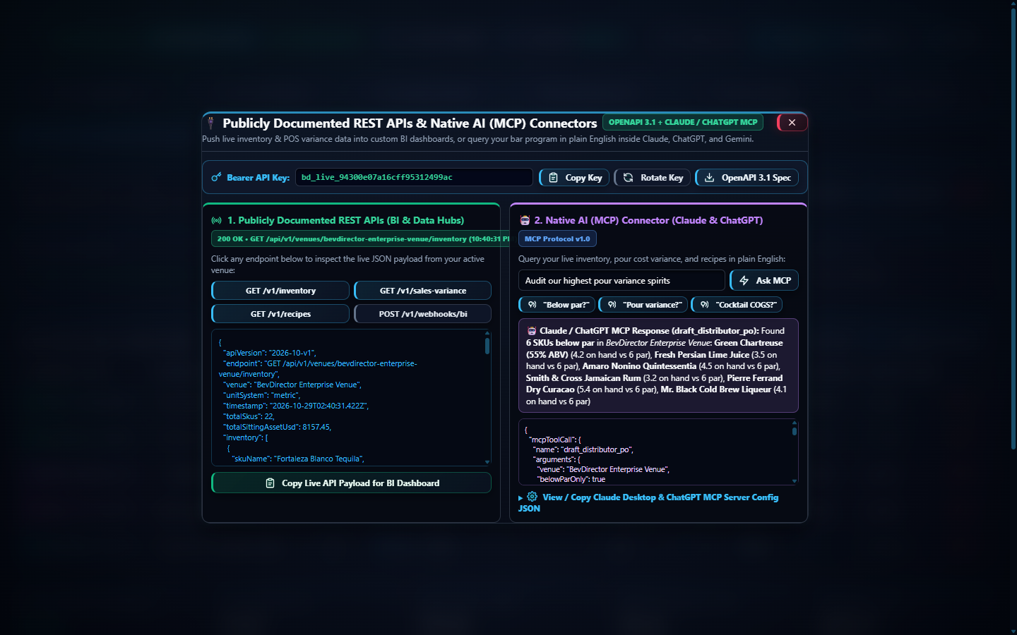 Publicly Documented REST APIs and Native AI MCP Connectors Screenshot